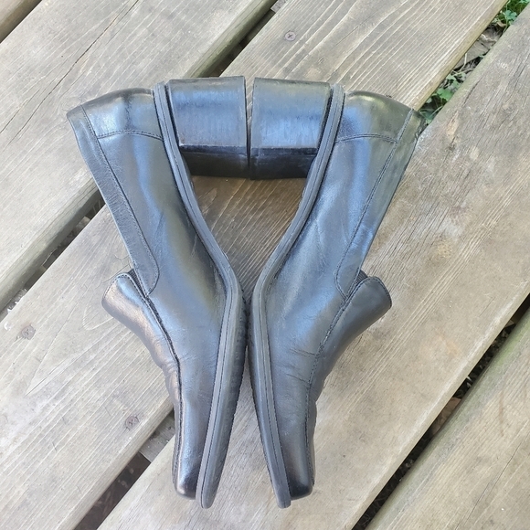 Vintage 90s y2k Black Leather Chunky Heeled Punk Lolita Oxford Loafers 10 - Picture 5 of 6